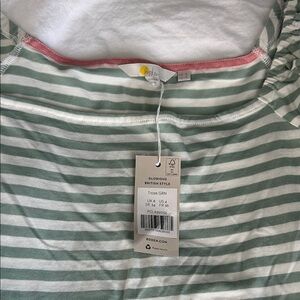Boden Mint and White Striped Tee